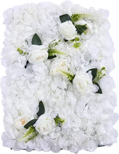 Vista 14 de Paneles de flores artificiales para decoración de pared, 6 piezas de rosas falsas, peonía, eucalipto, telón de fondo de pared de rosas para fiesta 6