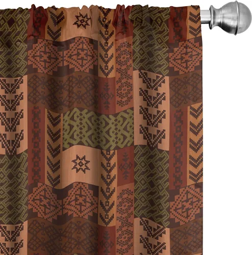 Vista 35 de Ambesonne Paquete de 2 cortinas para ventana con estampado de hojas, arte botánico con hojas, mosaico, detalles cuadrados cúbicos, naturaleza