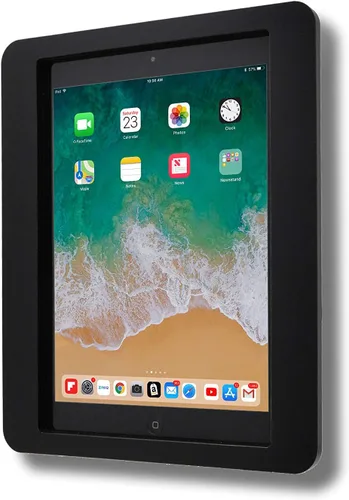 Vista 2 de Carcasa VESA acrílica antirrobo para Apple iPad mini 1/2/3 con kit de montaje en pared y cable de carga en ángulo de 90 grados