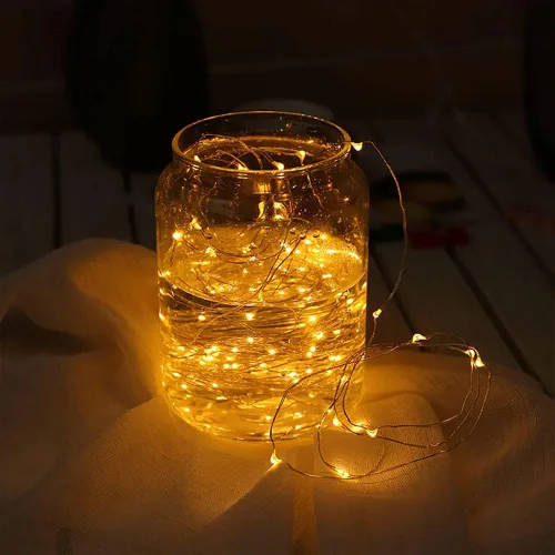 Vista 4 de Paquete de 3 luces de hadas USB, luces de cadena alimentadas por USB, color amarillo cálido, 2 metros, 20 lámparas con cuentas, luces LED