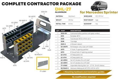 Vista 2 de Ranger Design - Estantería de aluminio para furgoneta, Mercedes Sprinter, 170" WB - DHL-27