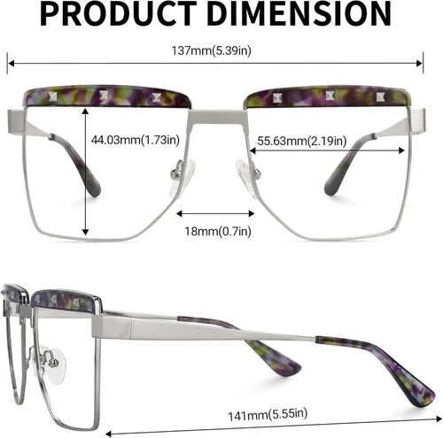 Vista 4 de VOOGLAM Lentes cuadrados para mujer, con bloqueo de luz azul y UV400, elegantes marcos en metal mezclado, ideales para computadora/teléfonos/TV