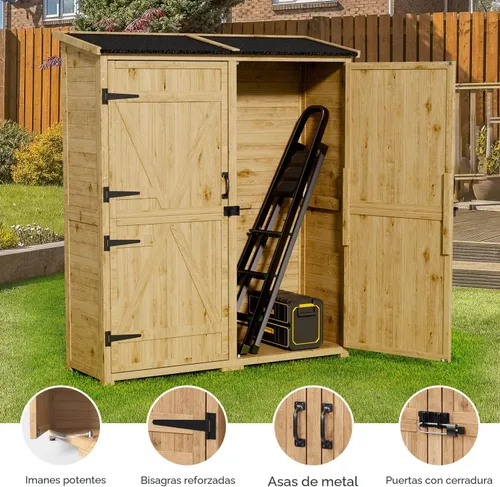 Vista 4 de Gizoon Gabinete al aire libre, techo impermeable, cobertizo de madera con Amarillo