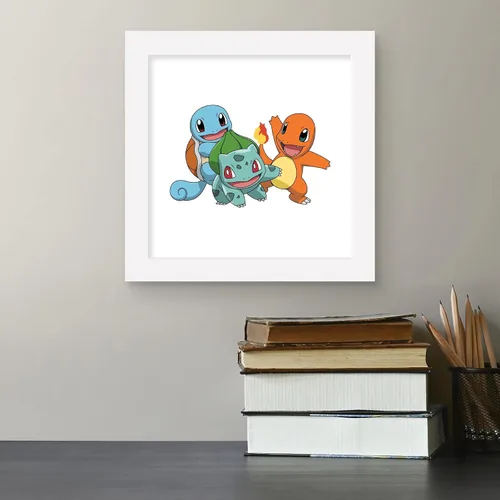 Vista 5 de Gallery Pops Pokemon - Bulbasaur, Charmander, Squirtle - Arte de pared con marco blanco, 12 x 12 pulgadas Versión enmarcada en blanco