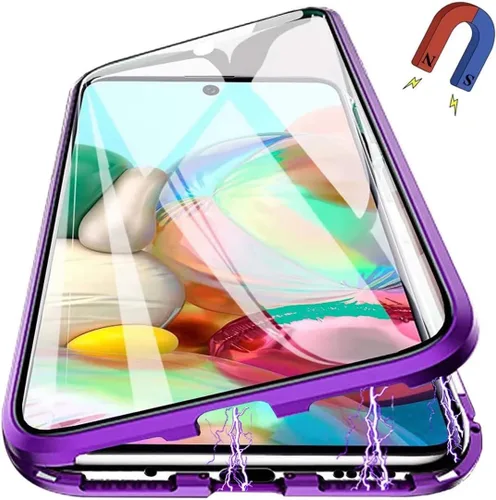 Vista 10 de Funda magnética para Huawei P30 Lite, protección completa de 360°, parachoques de metal con parte delantera y trasera, cubierta abatible de vidrio