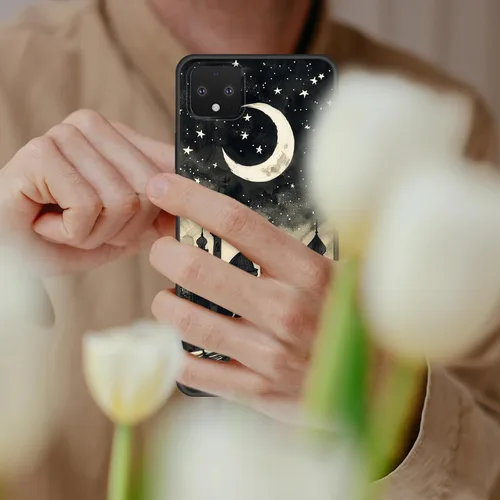 Vista 7 de Funda delgada para Google Pixel 4 XL, funda delgada de silicona de TPU suave a prueba de golpes para Google Pixel 4 XL, gato negro luna estrellada