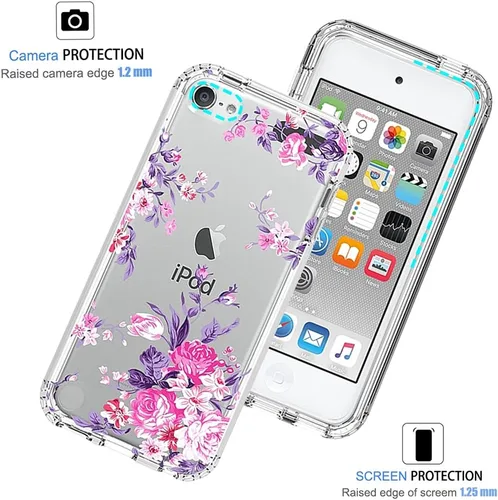 Vista 2 de Funda para iPod Touch 6/iPod Touch 5/iPod Touch 7 para niñas, bonita funda floral de TPU transparente a prueba de golpes para iPod Touch 5th/6th/7th