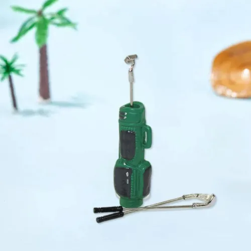 Vista 4 de Palos de golf de casa de muñecas, accesorios para exteriores en miniatura, bolsa de golf, palos de golf, modelo en miniatura, verde