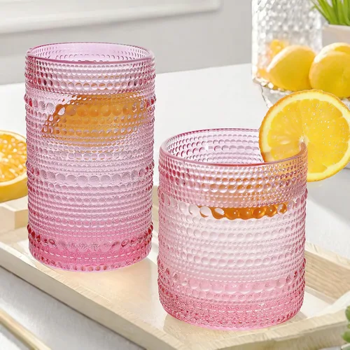 Vista 12 de Juego de Vasos de Beber Vintage Hobnail, Juego de Cristalería de 8 Vasos, Vasos Highball de 12 oz y 10 oz, Vaso Tumbler para Cócteles, Whisky, Jugo