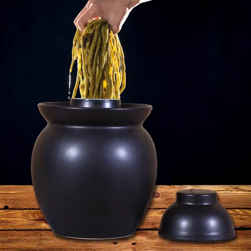 Vista 3 de ZHOUXIAO Tarro de encurtido de porcelana china, olla Kimchi gruesa con tapa, recipientes sellados de cerámica para almacenamiento de alimentos