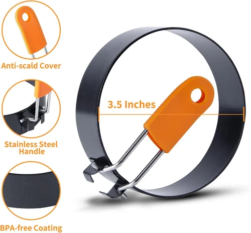 Vista 2 de Highly Rated Large Egg Ring 3.5 Inches 2 PCS - Egg Rings for Frying with Oil Brush, Fried Egg Mold Egg Mcmuffins Makers Round Egg Circles