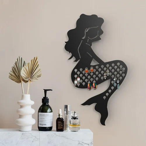Vista 4 de Mango Steam Organizador de joyas y aretes de pared de perfil delgado (sirena, negro)
