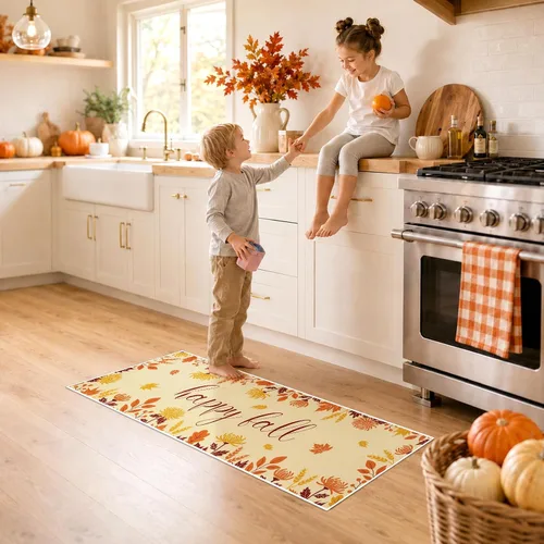 Vista 7 de WERNNSAI Juego de 2 alfombras de cocina de otoño, antideslizantes, de Marrón