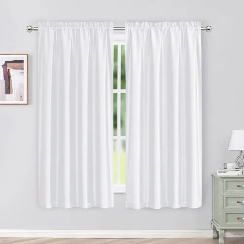 Vista 44 de Chyhomenyc Uptown - Cortinas negras de 24 pulgadas de largo, 2 paneles, cortinas cortas de seda sintética para oscurecer la habitación, cortinas