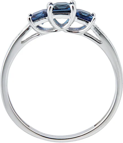 Vista 2 de Gin & Grace Anillo de compromiso de oro blanco de 14 quilates con diamantes de zafiro de corte princesa azul natural (I1, I2) para mujer, zafiro