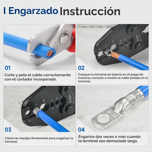Vista 6 de Herramienta de engarzado de lengüetas de cable de batería iCrimp para lengüetas de cobre AWG 8-1/0, extremos de alambre resistentes
