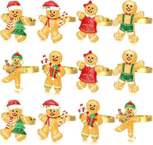 Vista 2 de WILLBOND 12 servilleteros de Navidad para cenas de Navidad, fiestas, accesorios de decoración de mesa de adorno de boda, (estilo adorable)