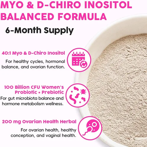 Vista 8 de Polvo liposomal de mio-inositol y D-Chiro Inositol Suministro para 180 días Suplemento de inositol de proporción ideal 40:1 para mujeres