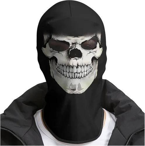 Vista 6 de Obacle Máscara de calavera para Halloween, máscara de cara completa, pasamontañas para invierno y clima frío Cara de bandera de calavera