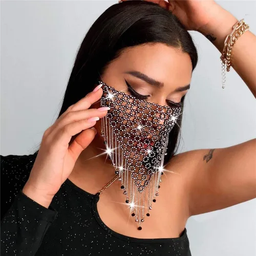 Vista 4 de Urieo Sparkly Rhinestones Face Masks Crystal Mesh Masks Metal Rhinestones Masquerade Mask Halloween Rave for Women and Men