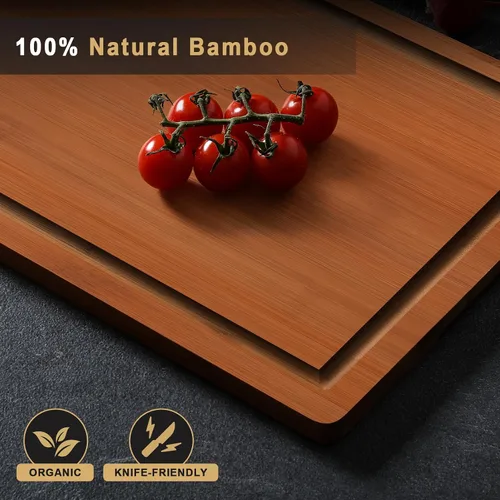 Vista 5 de HIWARE Juego de 4 Piezas de Tablas de Cortar Extra Grandes de Madera - Tablas de Cortar de Bambú para Preparación de Comidas y Servicio