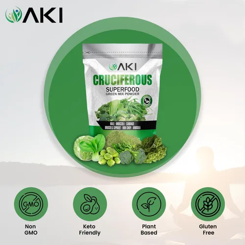 Vista 2 de AKI Cruciferous Superfood Green Mix Powder - Hecho de col rizada, brócoli, coles de Bruselas, repollo - Repleto de fitonutrientes y vitaminas