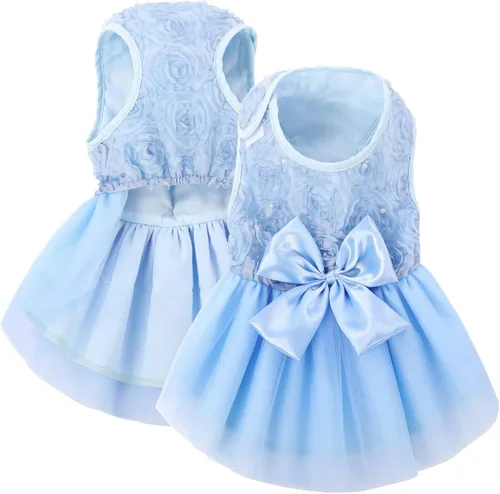 Vista 12 de ASENKU Vestido para Perro Vestido de Boda para Mascota Vestido de Princesa de Encaje para Cachorro Traje de Fiesta de Cumpleaños Ropa Formal