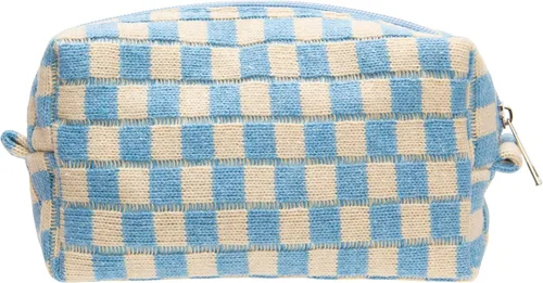 Vista 70 de PAZIMIIK Bolsa de Maquillaje a Cuadros para Bolso Portátil con Cremallera, Estuche Pequeño de Cosméticos para Accesorios de Viaje, Azul Ártico