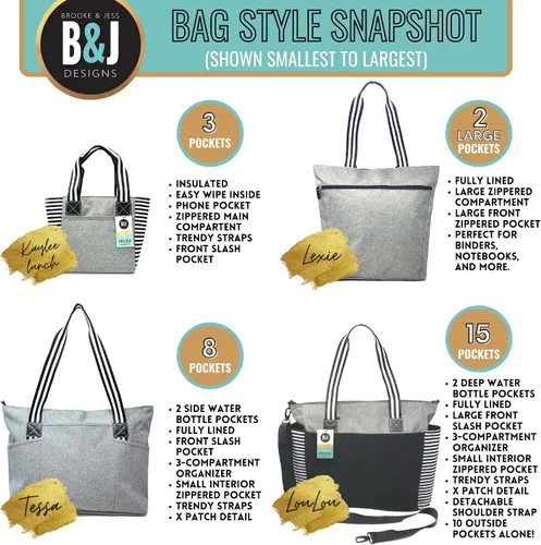 Vista 7 de Brooke & Jess Designs Teacher Tote Bag for Work - Teacher Handbag Gifts for Women, Teacher Bag Best Teacher Appreciation Gift
