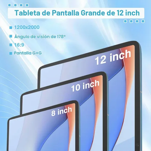 Vista 5 de Tablet Android con ranura para tarjeta SIM desbloqueada, pantalla grande de 12 pulgadas, tableta celular 4G LTE con Android 13 16GB (8+8 virtual)