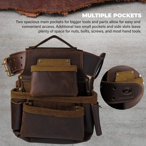 Vista 7 de Trailside - Cinturón de herramientas de cuero genuino para hombres, bolsa para martillos, carpinteros, electricistas, techos, construcción, súper
