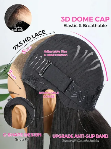 Vista 4 de ISEE Pelucas de cabello sin pegamento para principiantes, pelucas de encaje frontal para mujeres negras, cabello humano corto y lacio, pelucas