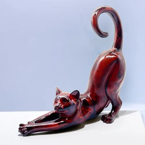 Vista 4 de Estatua de estiramiento de gato, escultura, regalos para amantes de los gatos, arte, oficina, decoración del hogar, accesorios de escritorio