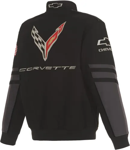 Vista 2 de JH DESIGN GROUP Chaqueta Chevy Corvette C8 para hombre, un abrigo de sarga clásico bordado