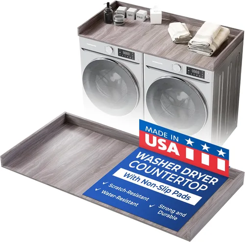 Vista 15 de OfficeSimpli Mesa para Lavadora y Secadora, Fabricado en EE.UU., Almohadillas Antideslizantes, Toallero de Madera para Lavandería, Cubierta