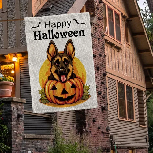 Vista 4 de Bandera de jardín de bulldog de Halloween de 12.5 x 18 pulgadas, vertical, doble cara, calabaza de Feliz Halloween, linda cachorro, decoración