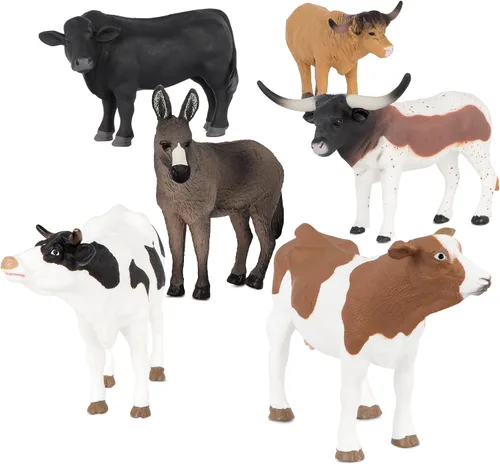 Vista 5 de Terra by Battat Juego de juguetes de animales de granja con figuras realistas de vaca, toros y burro Holstein - Juguetes educativos para niños