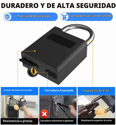 Vista 4 de eLinkSmart Candado de huellas dactilares con llave de respaldo, candado electrónico digital inteligente biométrico resistente a la intemperie