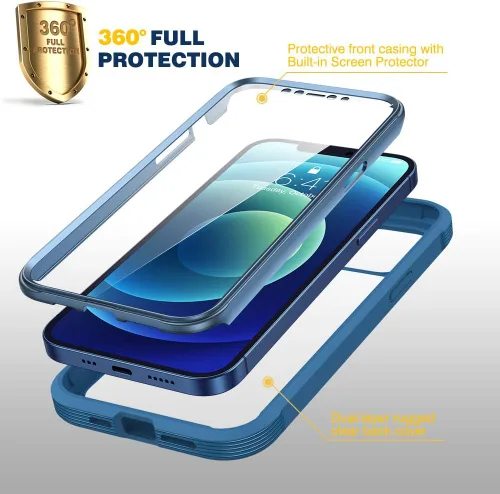 Vista 2 de Carcasa Diaclara diseñada para iPhone 12/12 Pro, carcasa completa resistente con protector de pantalla táctil y antiarañazos integrado, carcasa