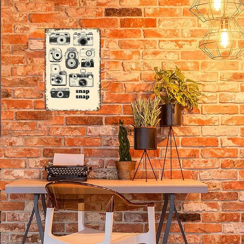 Vista 4 de Letreros de metal vintage, a presión, cámara retro, cámara vintage, analógico, divertido, arte de pared, póster de lata para hombre, cueva, oficina