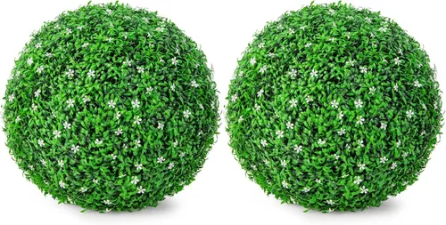Vista 12 de Goplus 2 bolas topiarias artificiales de 15.7 pulgadas, bolas redondas de boj de imitación para exteriores, esferas de jardín decorativas