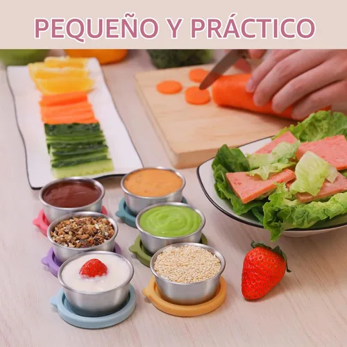 Vista 6 de Recipiente Para Aderezo De Ensalada Para Llevar, 6x1.6oz Recipientes De Salsa De Aderezo Para Lonchera, Recipientes Pequeños De Condimentos De Acero