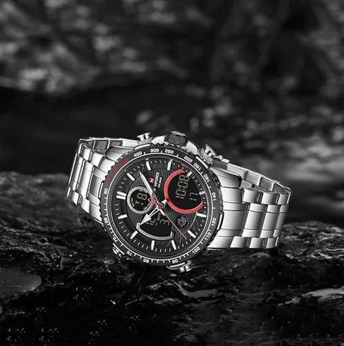 Vista 5 de NAVIFORCE Reloj analógico digital para hombre cronógrafo resistente al agua deportivo cuarzo relojes de negocios de acero inoxidable multifuncional