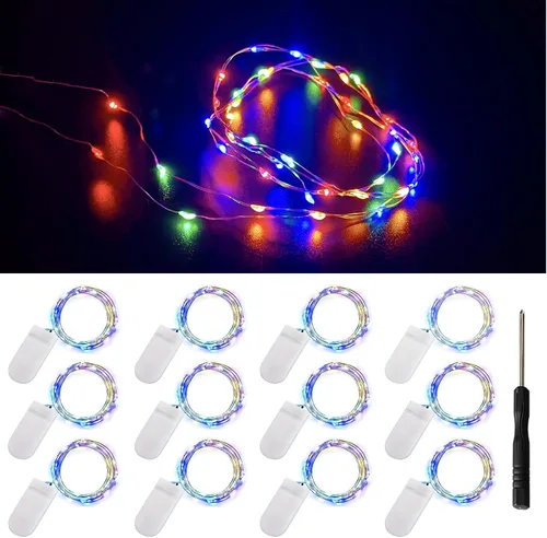 Vista 8 de Ostwiki Guirnalda de luces de hadas que funcionan con pilas, paquete de 6 mini luces de 20 LED, 2,1 metros, luz centelleante de luciérnagas