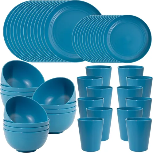 Vista 14 de LIYH Juego de vajilla de paja de trigo de plástico gris de 48 piezas - Juegos de platos y cuencos, juego de platos de camping para 12, platos