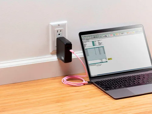 Vista 5 de Monoprice Durable USB 2.0 Tipo-C Carga y Sincronización Kevlar reforzado Nylon Braid Cable - 3 pies - Rosa, 5A/100W, conectores de aluminio de alta