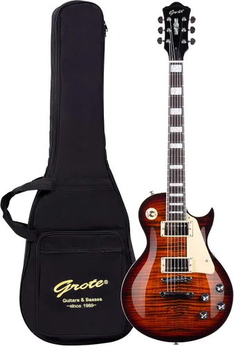 Vista 22 de Grote Guitarra eléctrica de cuerpo sólido LPYS-006 Maple Neck Ideal para todos los niveles con Gigbag (marrón antiguo)