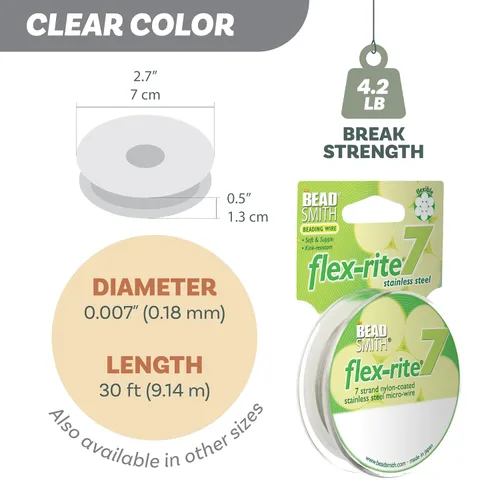 Vista 4 de The Beadsmith Flex-Rite - Alambre de acero inoxidable recubierto de nailon Transparente: 30 pies