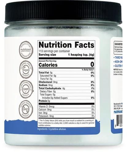 Vista 3 de Nutricost Edulcorante de alulosa (1 libra) - Azúcar KETO, 0 calorías, baja en carbohidratos, alternativa natural de azúcar, polvo cristalino