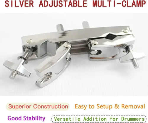 Vista 2 de CashBeat Abrazadera múltiple ajustable, soporte de montaje de platillos de acero inoxidable plateado Quick Release Drum Cymbal Stand Clamp with